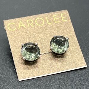 Carolee Silver-Tone and Sage Green Gemstone Pierced Earrings 14mm NEW